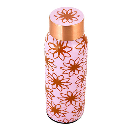 Pure Copper  Water Bottle 500 ml ( Pink Floral Printed)