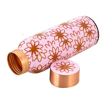 Pure Copper  Water Bottle 500 ml ( Pink Floral Printed)