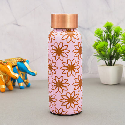 Pure Copper  Water Bottle 500 ml ( Pink Floral Printed)