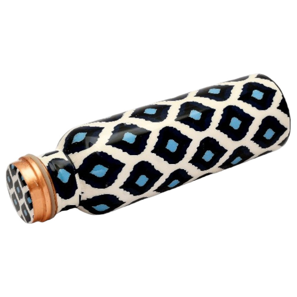 Pure Copper  Water Bottle 750 ml (Blue Block Leaf Printed)