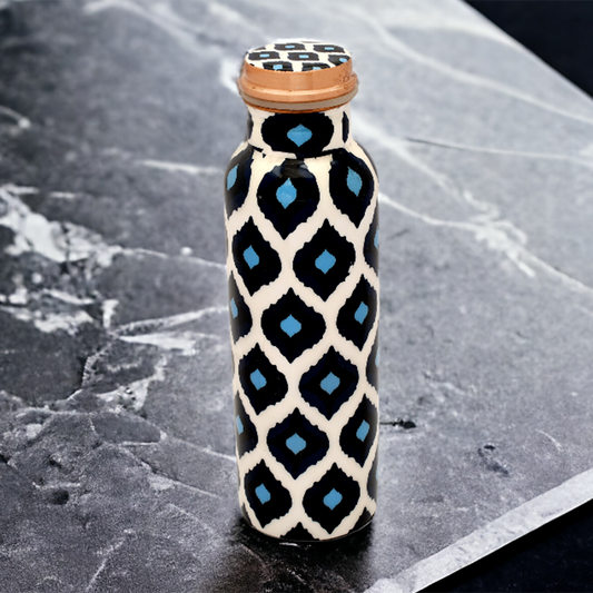 Pure Copper  Water Bottle 750 ml (Blue Block Leaf Printed)