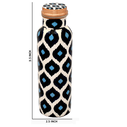 Pure Copper  Water Bottle 750 ml (Blue Block Leaf Printed)