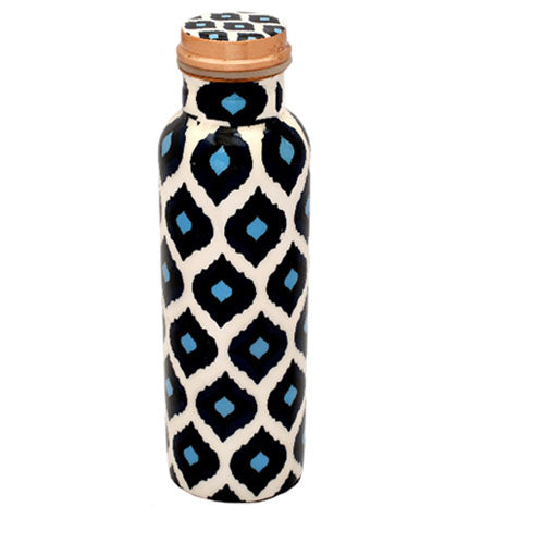 Pure Copper  Water Bottle 750 ml (Blue Block Leaf Printed)