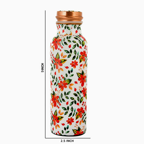 Pure Copper  Water Bottle 750 ml (White Floral Printed)