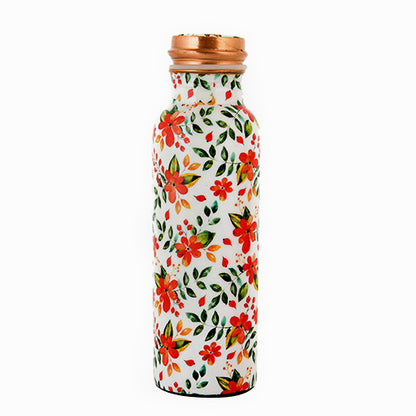 Pure Copper  Water Bottle 750 ml (White Floral Printed)