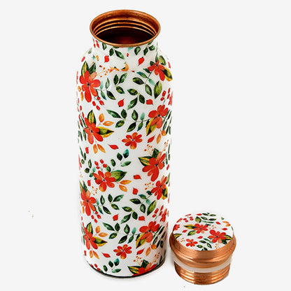 Pure Copper  Water Bottle 750 ml (White Floral Printed)