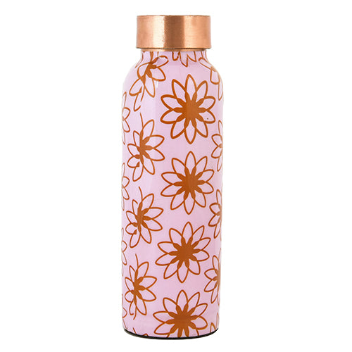 Pure Copper Water Bottle 750 ml (  Pink Floral Printed)