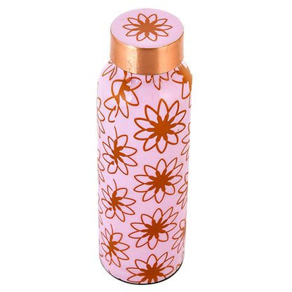 Pure Copper Water Bottle 750 ml (  Pink Floral Printed)