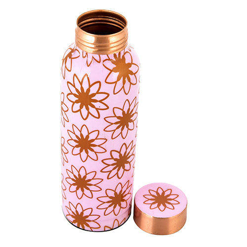 Pure Copper Water Bottle 750 ml (  Pink Floral Printed)