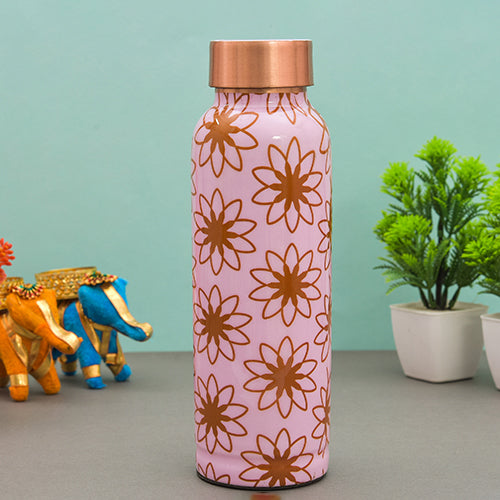 Pure Copper Water Bottle 750 ml (  Pink Floral Printed)