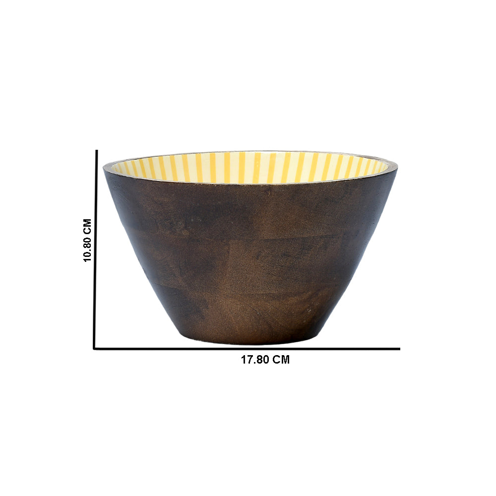 Mango Homes Wooden Marigold Printed Serving Bowl