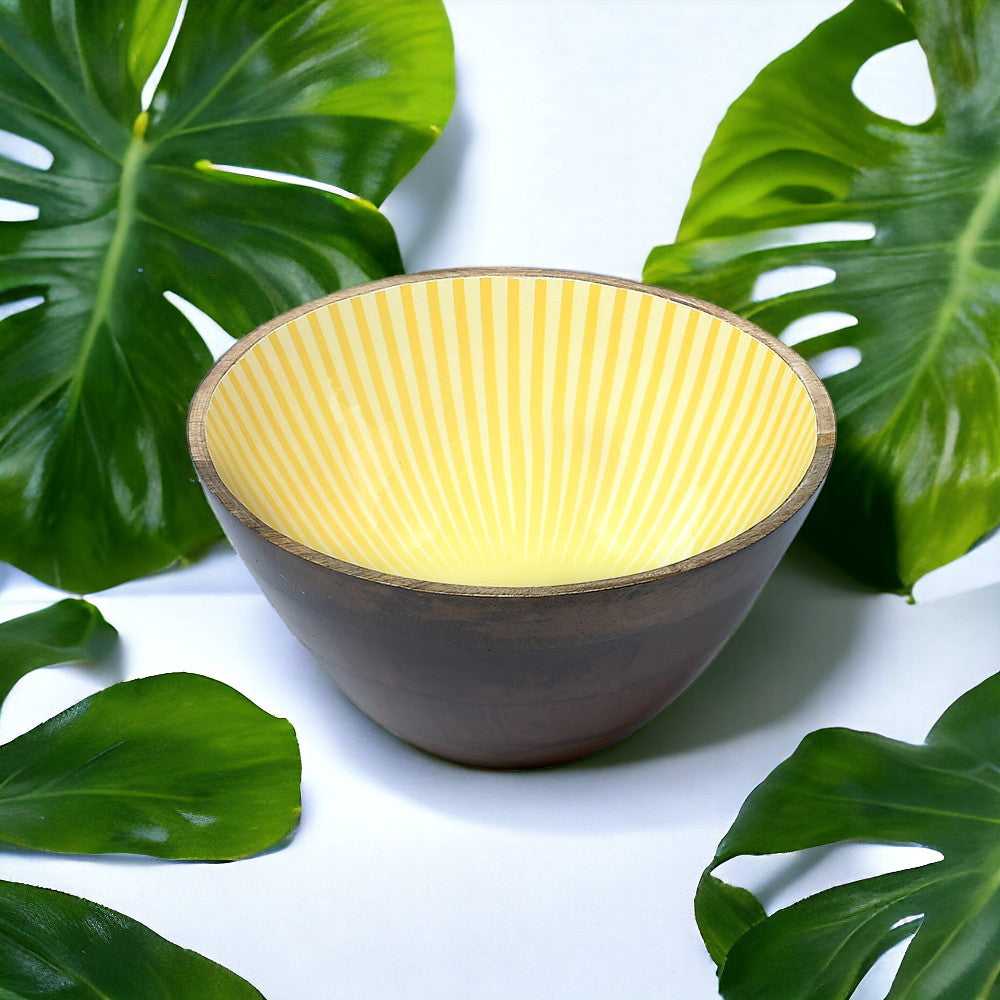 Mango Homes Wooden Marigold Printed Serving Bowl