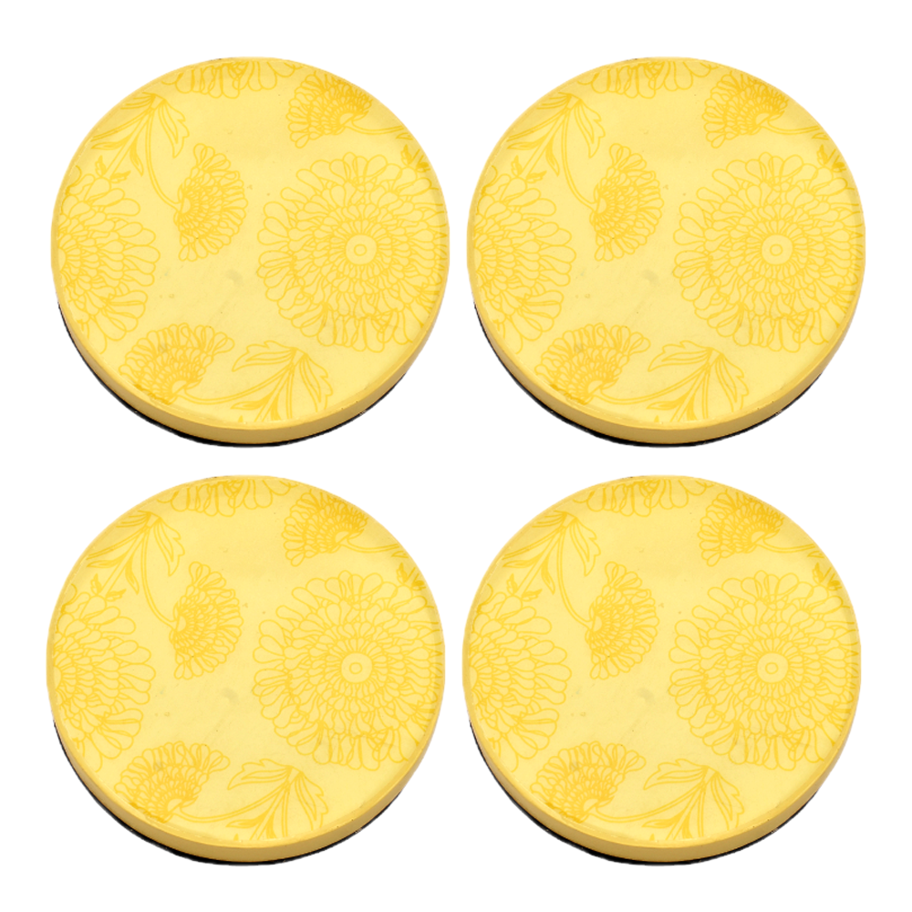 Mango Homes Marigold Floral Printed Wooden Coasters
