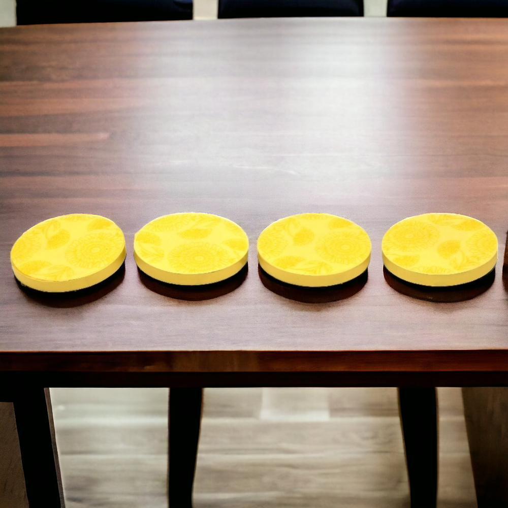 Mango Homes Marigold Floral Printed Wooden Coasters