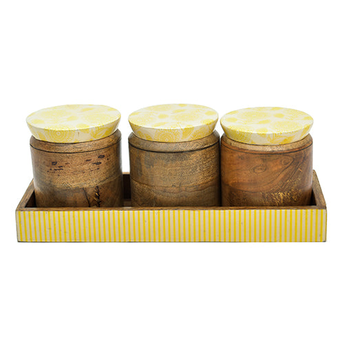 Mango Homes Wooden Printed 3 piece Jar