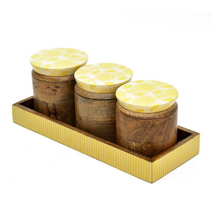 Mango Homes Wooden Printed 3 piece Jar