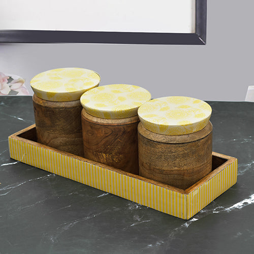 Mango Homes Wooden Printed 3 piece Jar