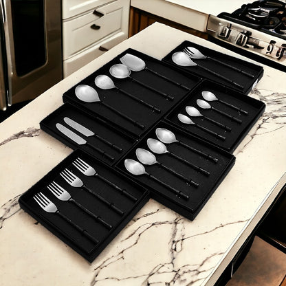 Mango Homes Luxurious 20-Pieces Silver & Black Stainless Steel Cutlery Set