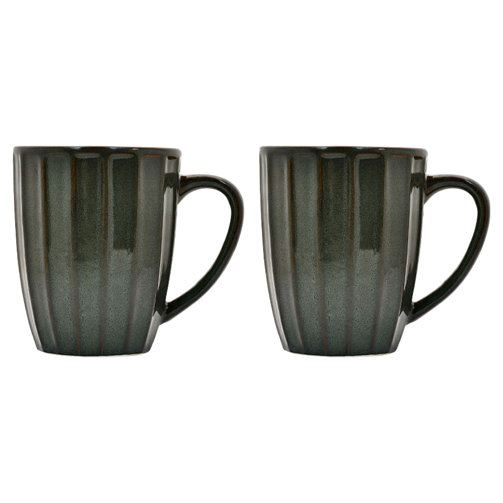 Mango Homes Stylish Dark Green Lining Ceramic Mug (PACK OF 2)
