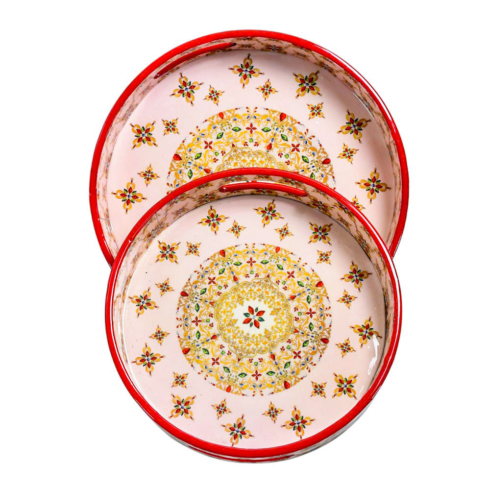 Nature-Inspired Elegant Pink & Red Floral Wooden Serving Tray