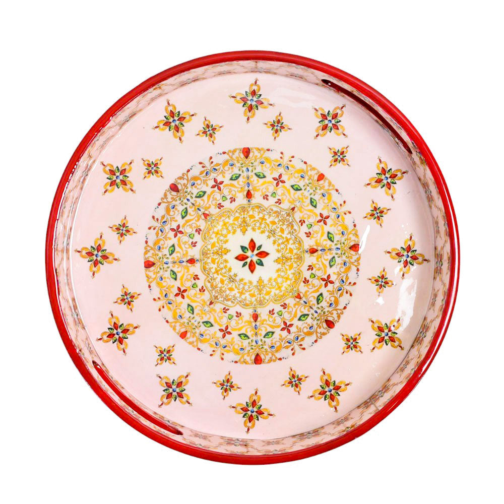 Nature-Inspired Elegant Pink & Red Floral Wooden Serving Tray