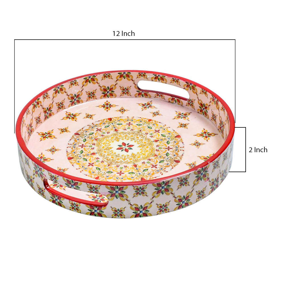 Nature-Inspired Elegant Pink & Red Floral Wooden Serving Tray