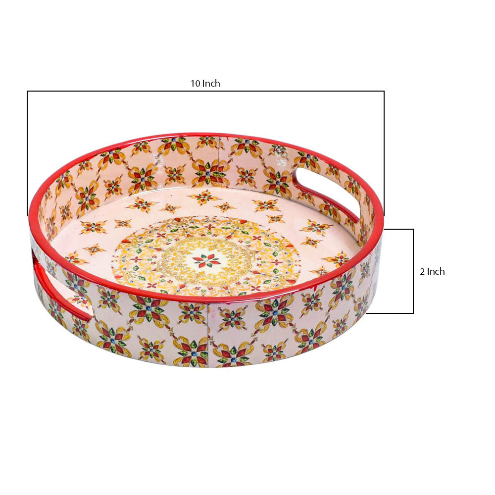 Nature-Inspired Elegant Pink & Red Floral Wooden Serving Tray