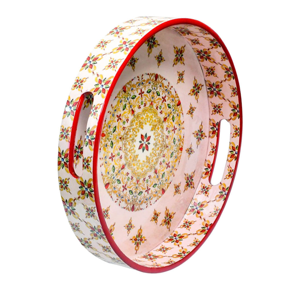 Nature-Inspired Elegant Pink & Red Floral Wooden Serving Tray