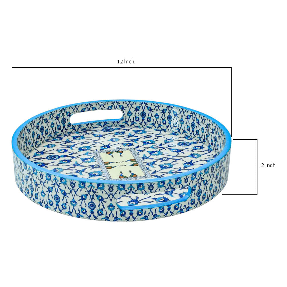 Artistic Blue Peacock Wooden Tray