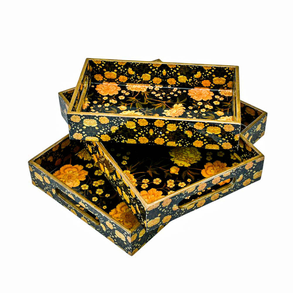 Charming Floral Wooden Tray